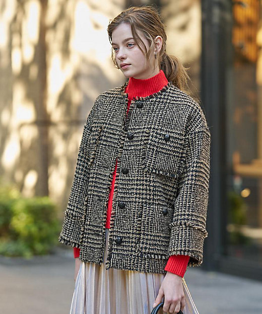 グレンチェックツイードショートコート（2002547759