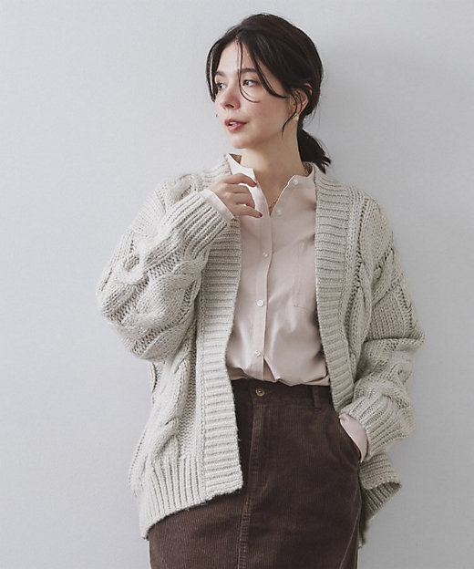 ケーブルローゲージニットカーディガン【洗濯機OK