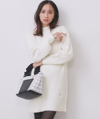 ウール混ケーブルスリーブミニワンピース【洗濯機OK