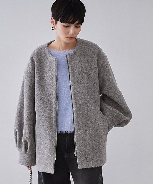 もこもこノーカラージップミドルコート【洗える