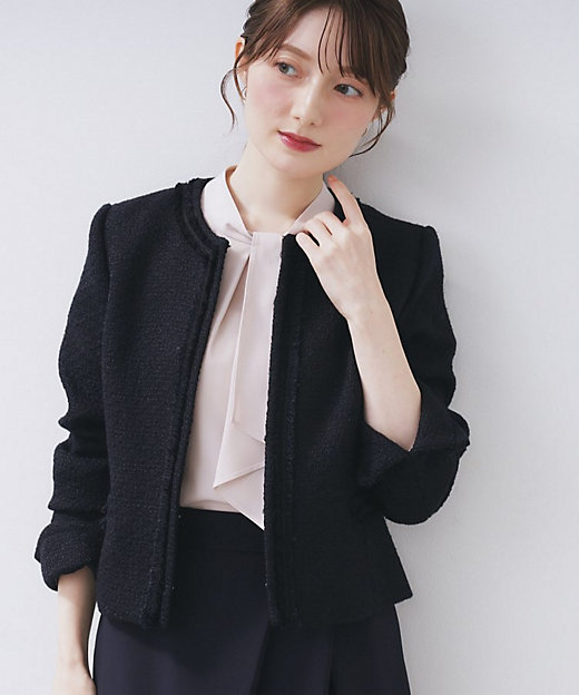 ≪通勤・セレモニー／セットアップ対応≫ノーカラーツイードジャケット