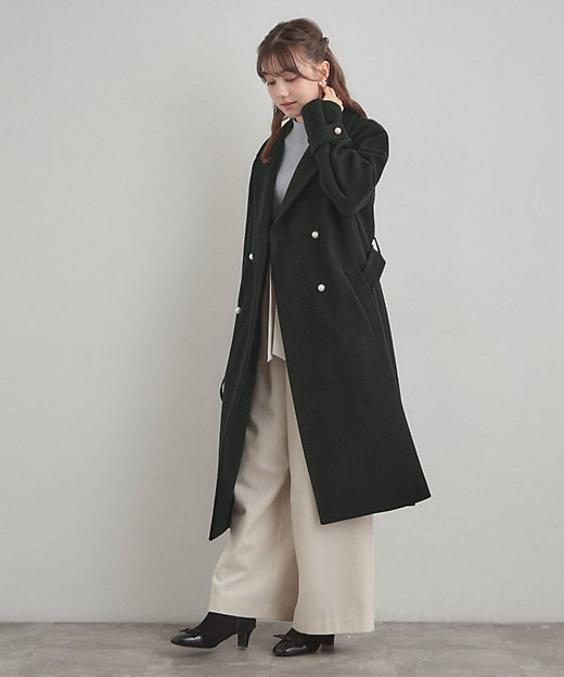 大人上品・ベルト付き】パール調ボタンチェスターコート