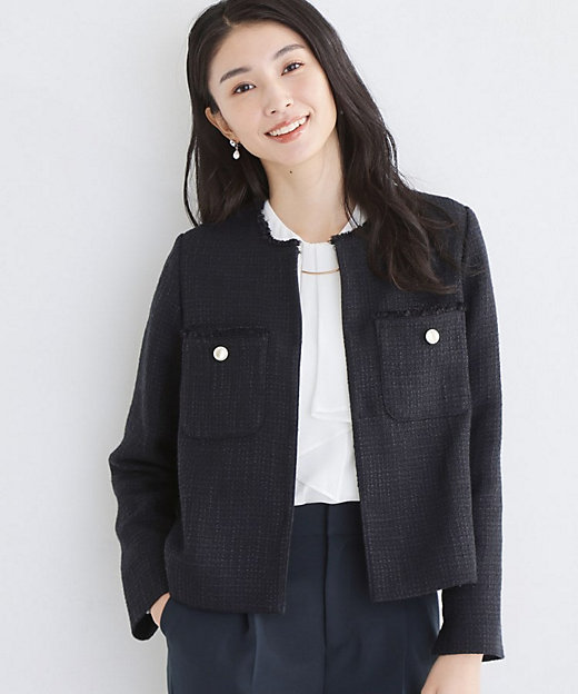 通勤・セレモニー】ツイードノーカラージャケット