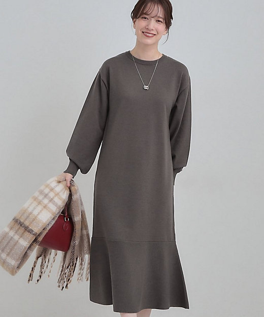 洗濯機可／S－LL】スタイルがすっきりに見える 裾マーメイドニット