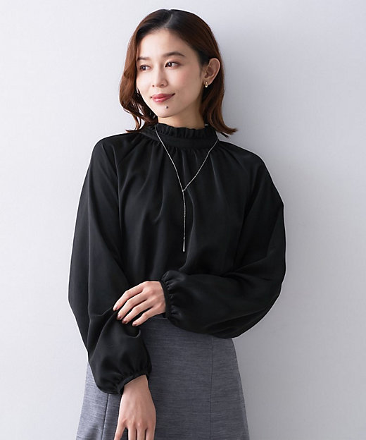 エレガント／お仕事着にも】スタンドフリルネック ブラウス