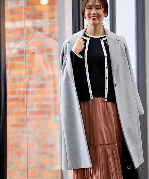 選べる6色】テーラードカラーロングウール混コート