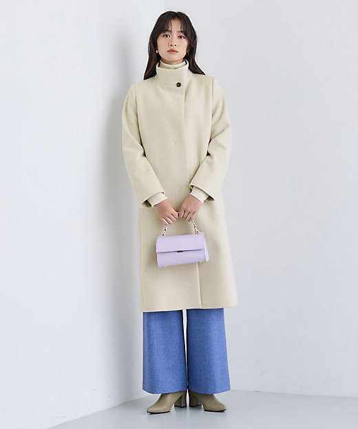 名品コート／日本製】ウール100％スタンドカラーロングコート