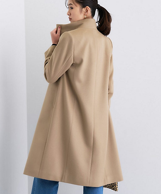 名品コート／日本製】ウール100％スタンドカラーロングコート