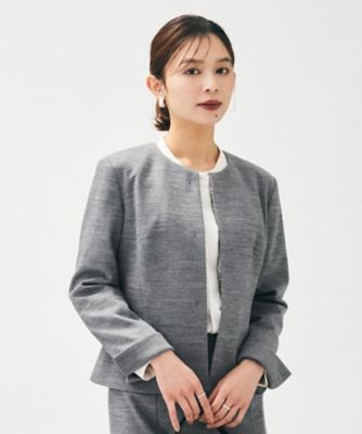 洗えるスーツ／ストレッチ】ウール混ジャージ ノーカラージャケット