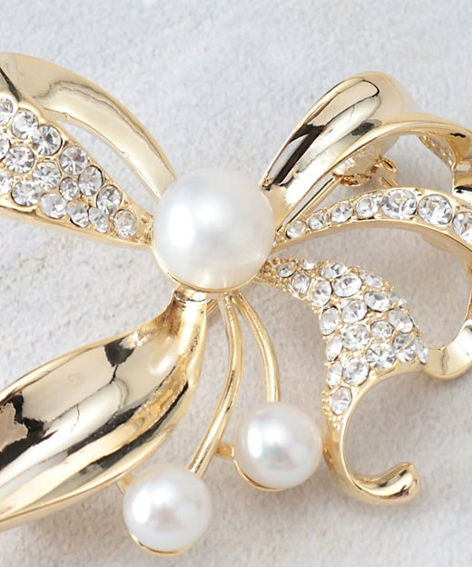 淡水パール／ストーン】ダブルリボンブローチ（2002529121