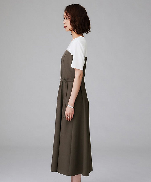 きれいめカジュアル／セミフレア】異素材ドッキングワンピース