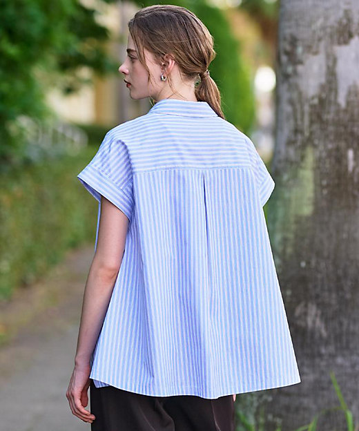 洗える／コットン100％】イレギュラーヘムストライプシャツ