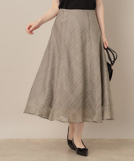 美シルエット・通勤】シアーチェックオーガンジースカート