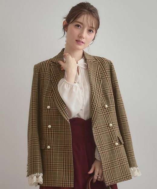 高見え・きれいめ・通勤】レースカフス パール調ボタンテーラード