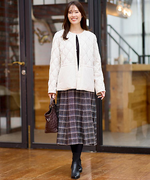 コートインでもすっきり◎】チェック柄ニットドッキングワンピース