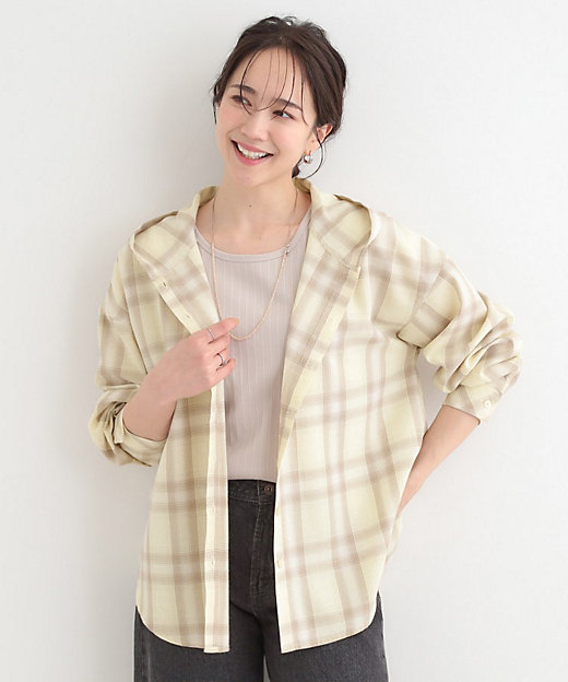 洗濯機可／S－LL】涼しげで軽やかな フードチェックシャツ
