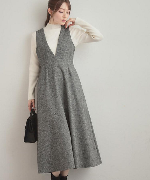 通勤・大人上品】ラメツイード ジャンパースカート