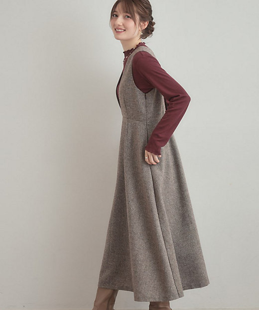 通勤・大人上品】ラメツイード ジャンパースカート