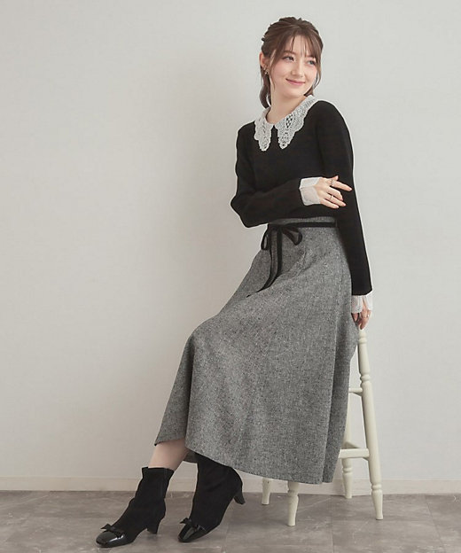 通勤・大人上品】ラメツイード フレアスカート（2002573507