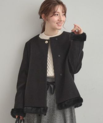 大人レディ・フェイクファー取り外し可能】ケープ風ショートコート