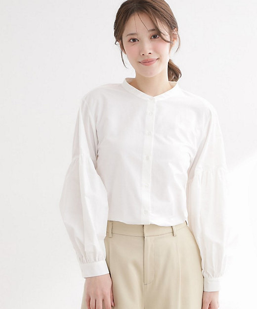 レイヤードにおすすめ◎】バンドカラーボリュームスリーブシャツ