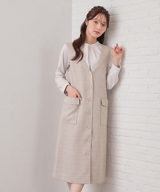 サマーツイード前開きジャンスカ【洗濯機OK／イージーアイロン