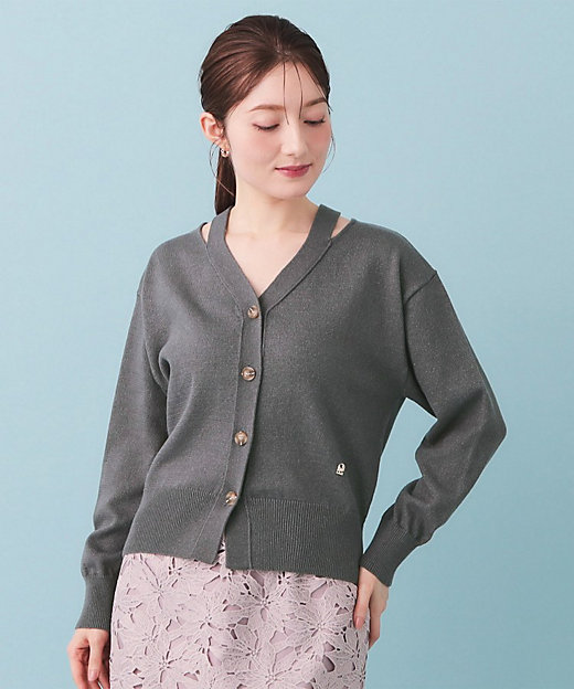 ラメリリースリットVネックカーディガン【洗濯機OK