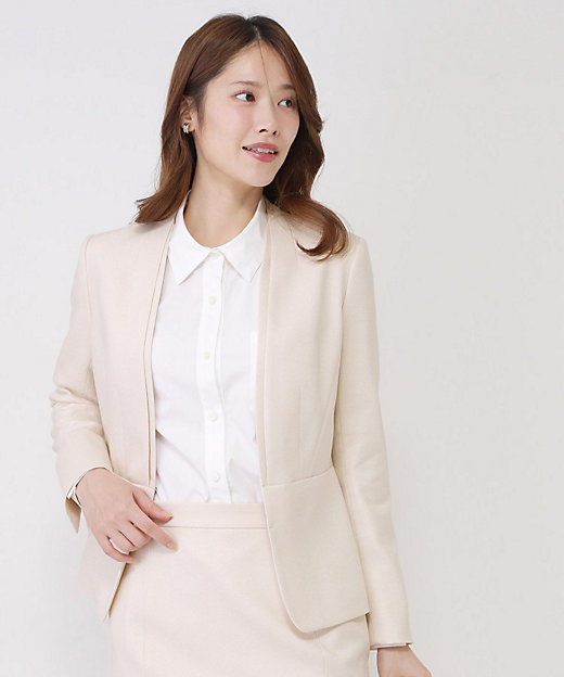 手洗い可／日本製／スーツ可】美シルエット カラーレスジャケット
