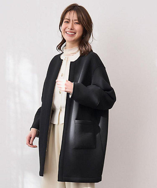 リバーシブル配色ノーカラーコート【洗濯機OK