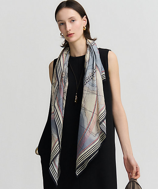 コットンシルク マップ柄 ストール（AA3DLS0201） | 23区