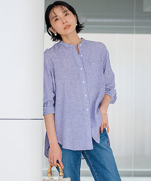 洗える】LIBECO バンドカラー シャツ（BL23CM0510