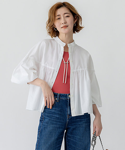 洗える】CANCLINI ギャザー フレア ブラウス