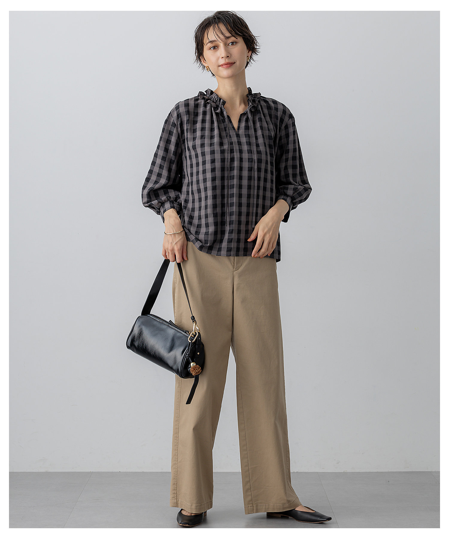 WEB＆一部店舗限定】ブロックチェック フリル ブラウス