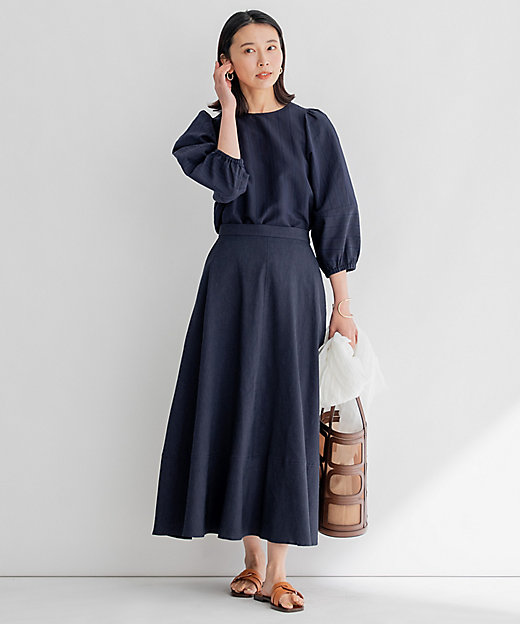 洗える】カラミストライプ パフスリーブ ブラウス