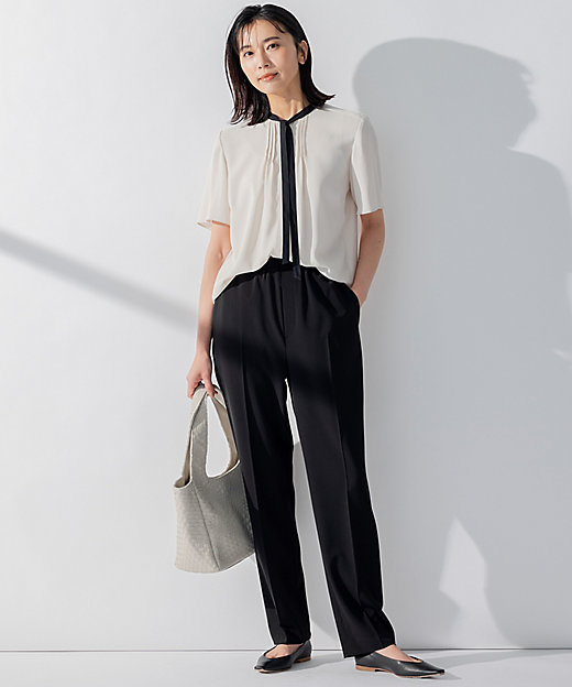 洗える】バックサテンアムンゼン バイカラー ボウタイ ブラウス