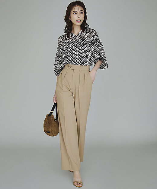 洗える】Ratti コラージュプリント ギャザー ブラウス