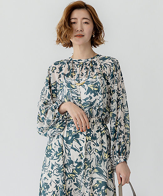 洗える】ニュアンスフラワー プリント ブラウス（BLWWGS0208