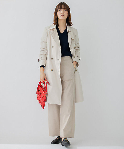 コットンポリエステルギャバジン ロング トレンチコート