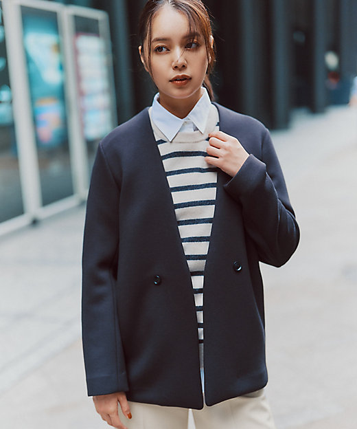 洗える】コンパクトWフェイス ノーカラージャケット