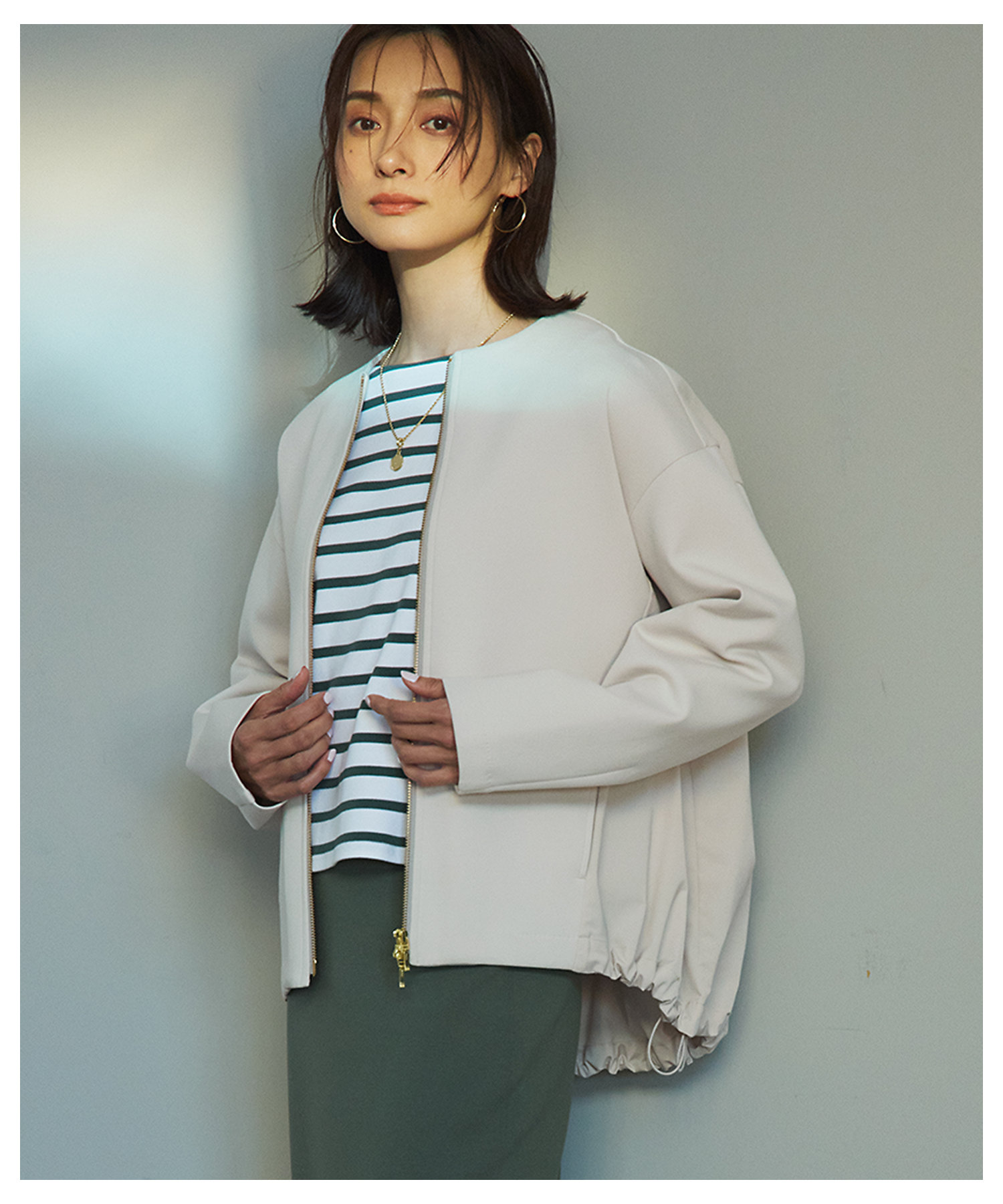 洗える】コットンエアー ギャザー ライトアウター