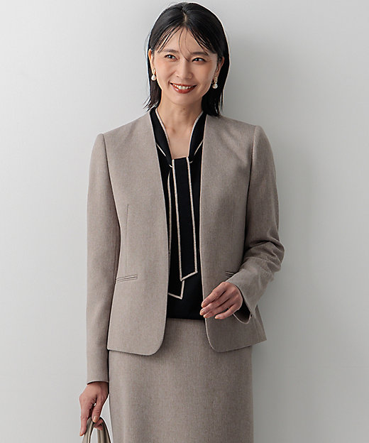洗える】ウールライクカルゼ ノーカラージャケット
