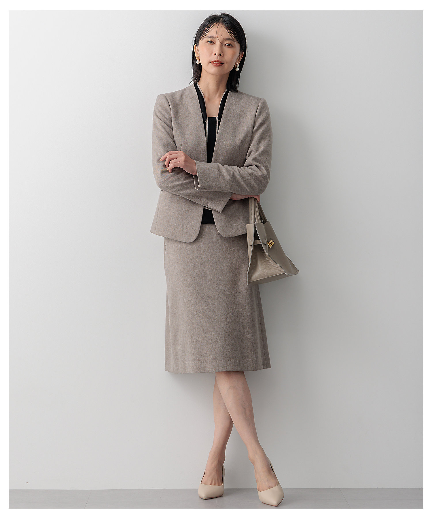 洗える】ウールライクカルゼ ノーカラージャケット