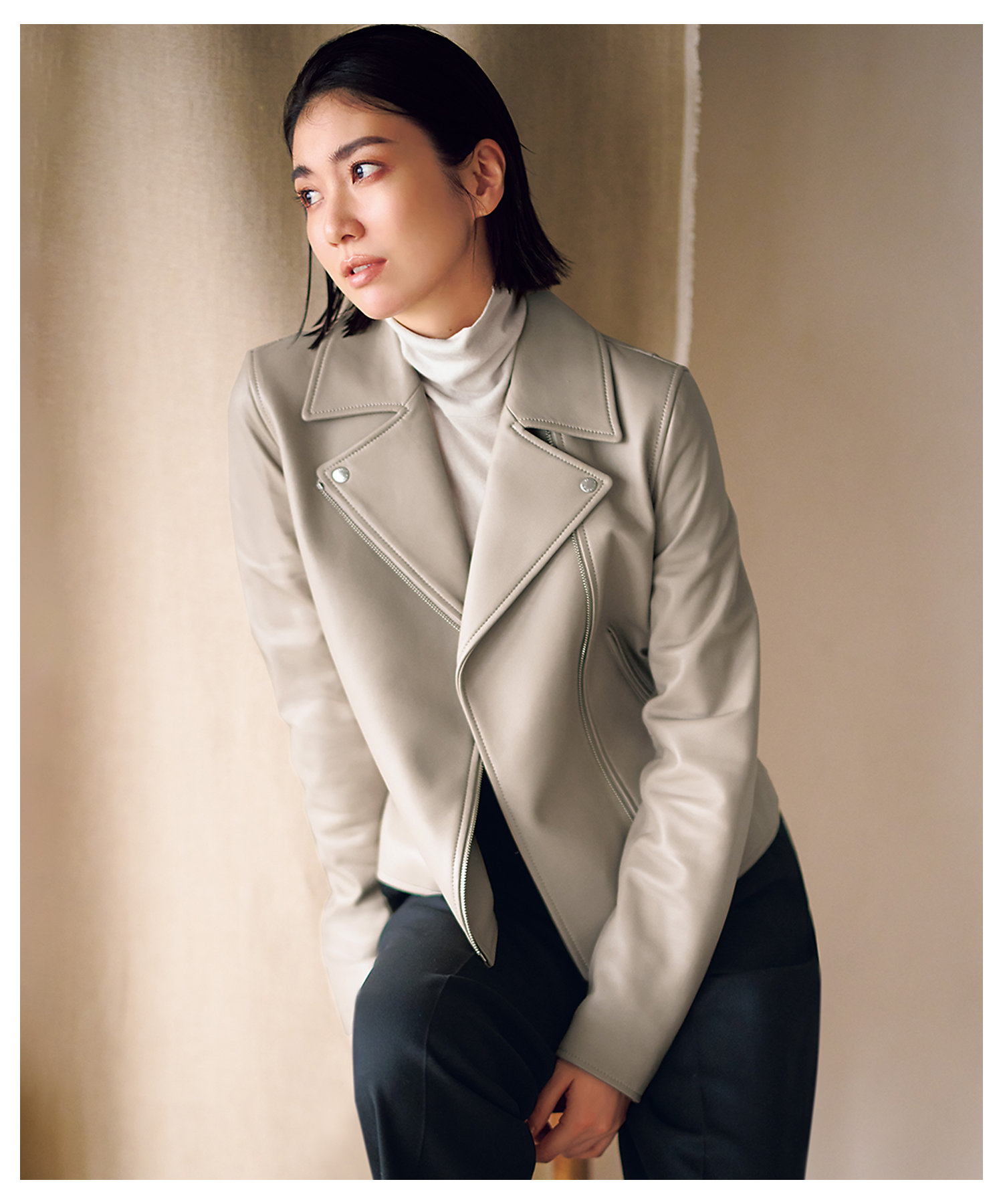 蛯原友里さん着用】ラムレザー ライダース ジャケット