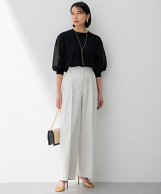 ご好評につきカラー追加／洗える】クロスコンビ パフスリーブ ニット