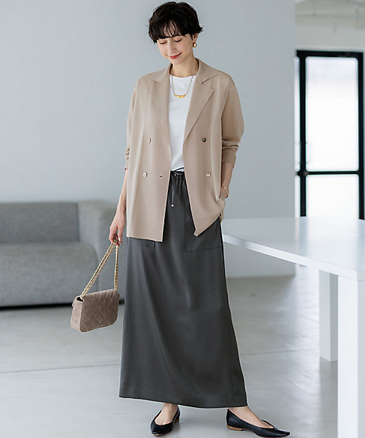 洗える】シアー ダブルブレスト ニット ジャケット