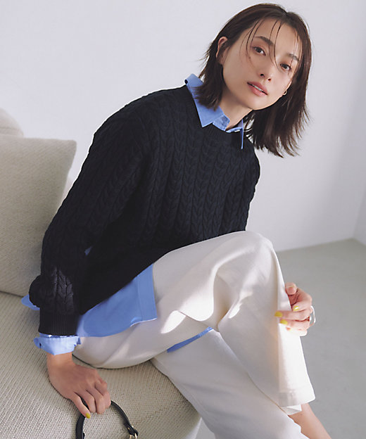 Oggi3月号掲載／洗える】コットンギマ ケーブル ニット