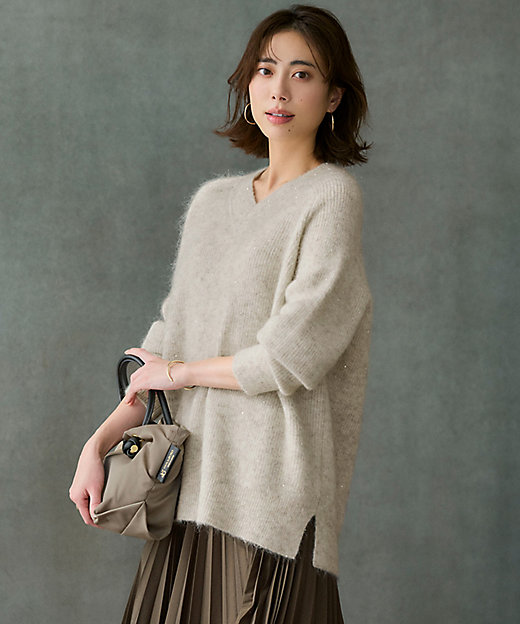 モヘヤミックススパングル Vネック ニット（KRWSGW0654