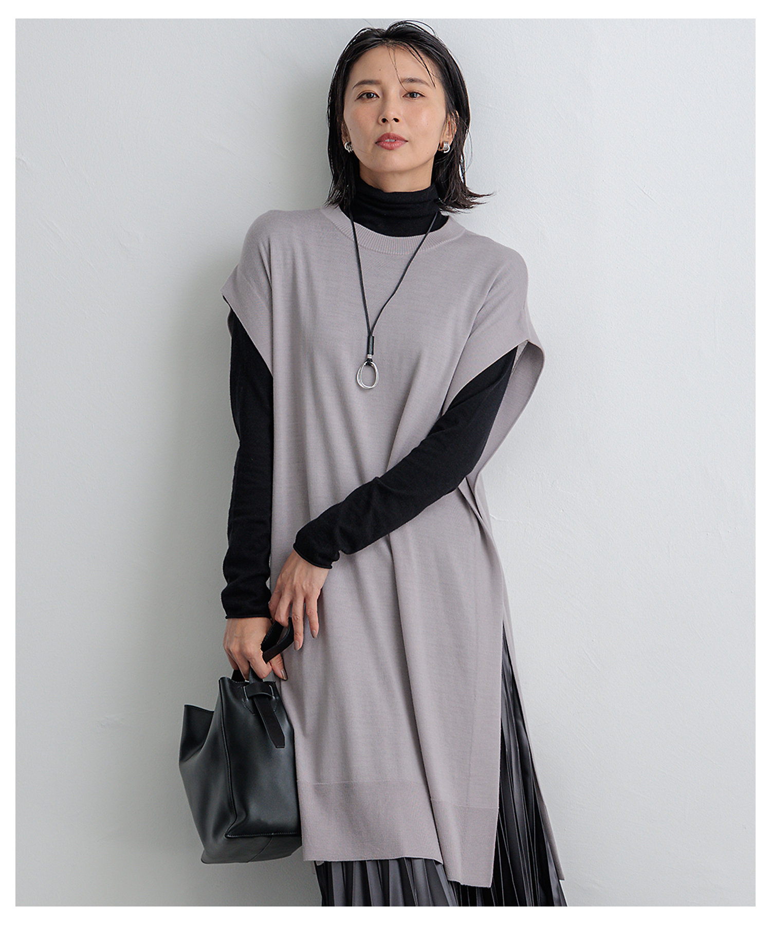 洗える】コンパクトウール ロングベスト（KRWWCA0358） | 23