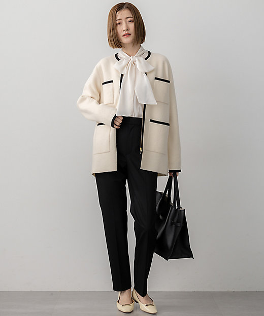 洗える】ミニブークレニット バイカラー ジャケット