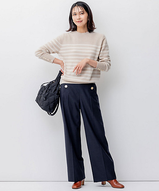 洗える】ピュアカシミヤ ボーダー ニット（KRWWSW0453